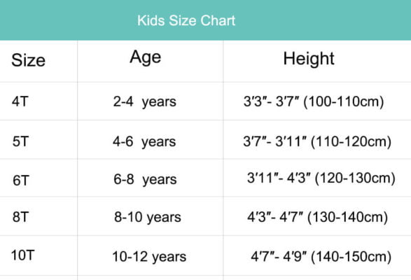 kids onesies size chart